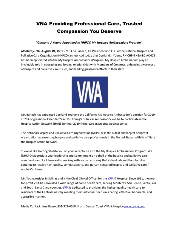 VNA Providing Professional Care, Trusted Compassion You Deserve