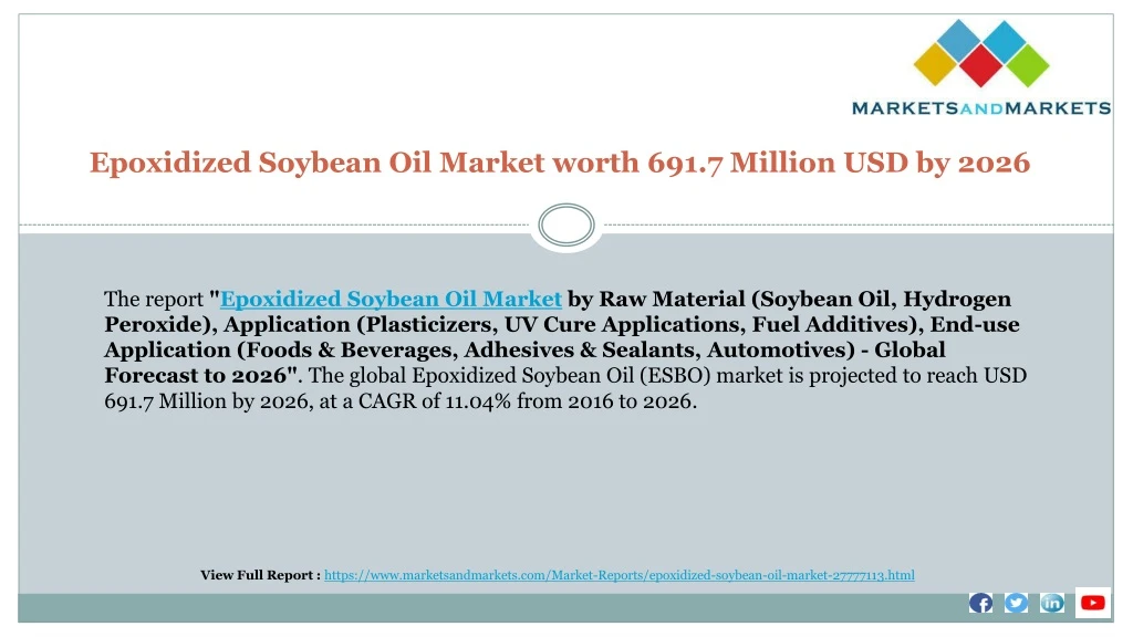 epoxidized soybean oil market worth 691 7 million usd by 2026
