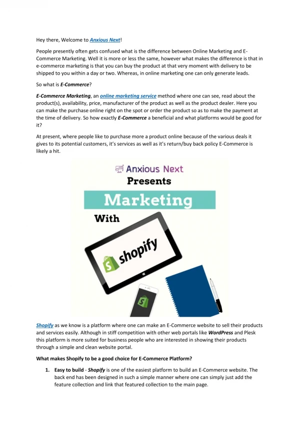What makes Shopify relevant for E-Commerce Marketing?