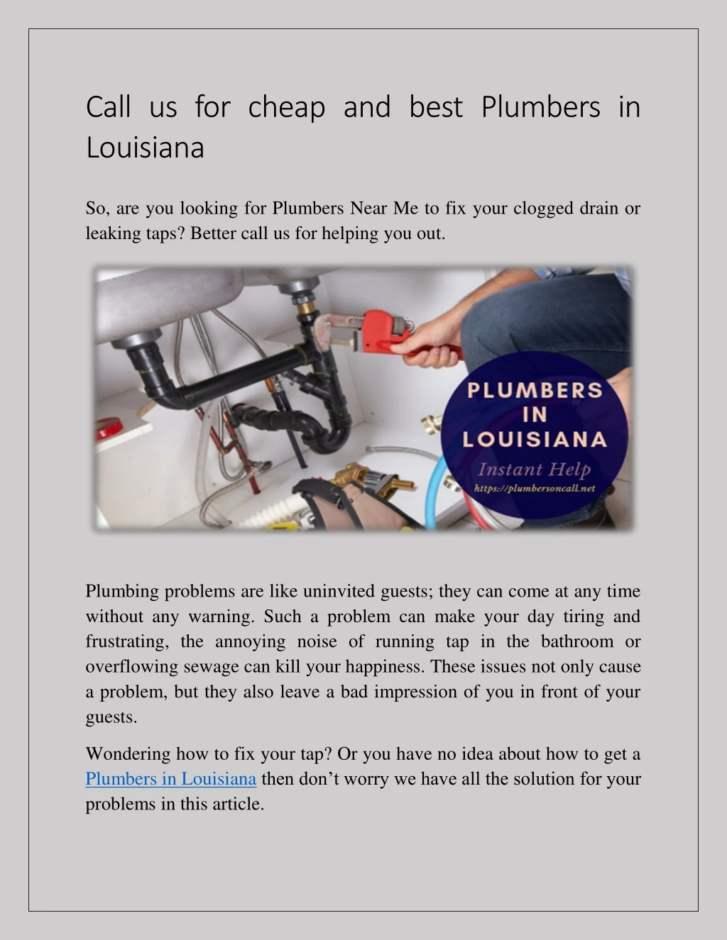 call us for cheap and best plumbers in louisiana