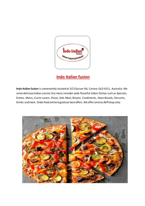 15% Off - Indo Italian fusion -Carrara - Order Food Online