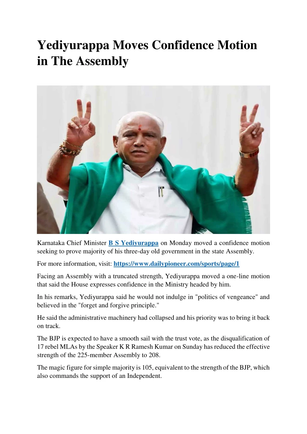 yediyurappa moves confidence motion