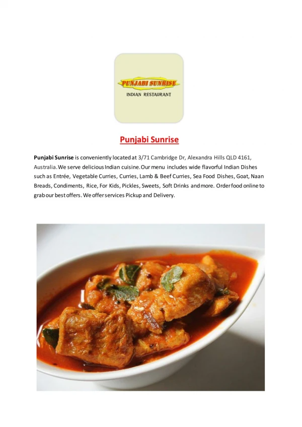 15% Off - Punjabi Sunrise-Alexandra Hills - Order Food Online