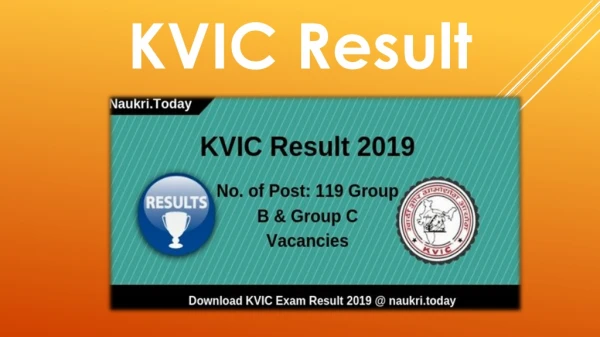 KVIC Result 2019 Check KVIC Group B & C Cut off Marks & Merit List