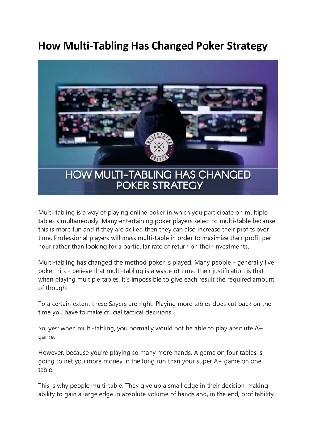 how multi tabling has changed poker strategy