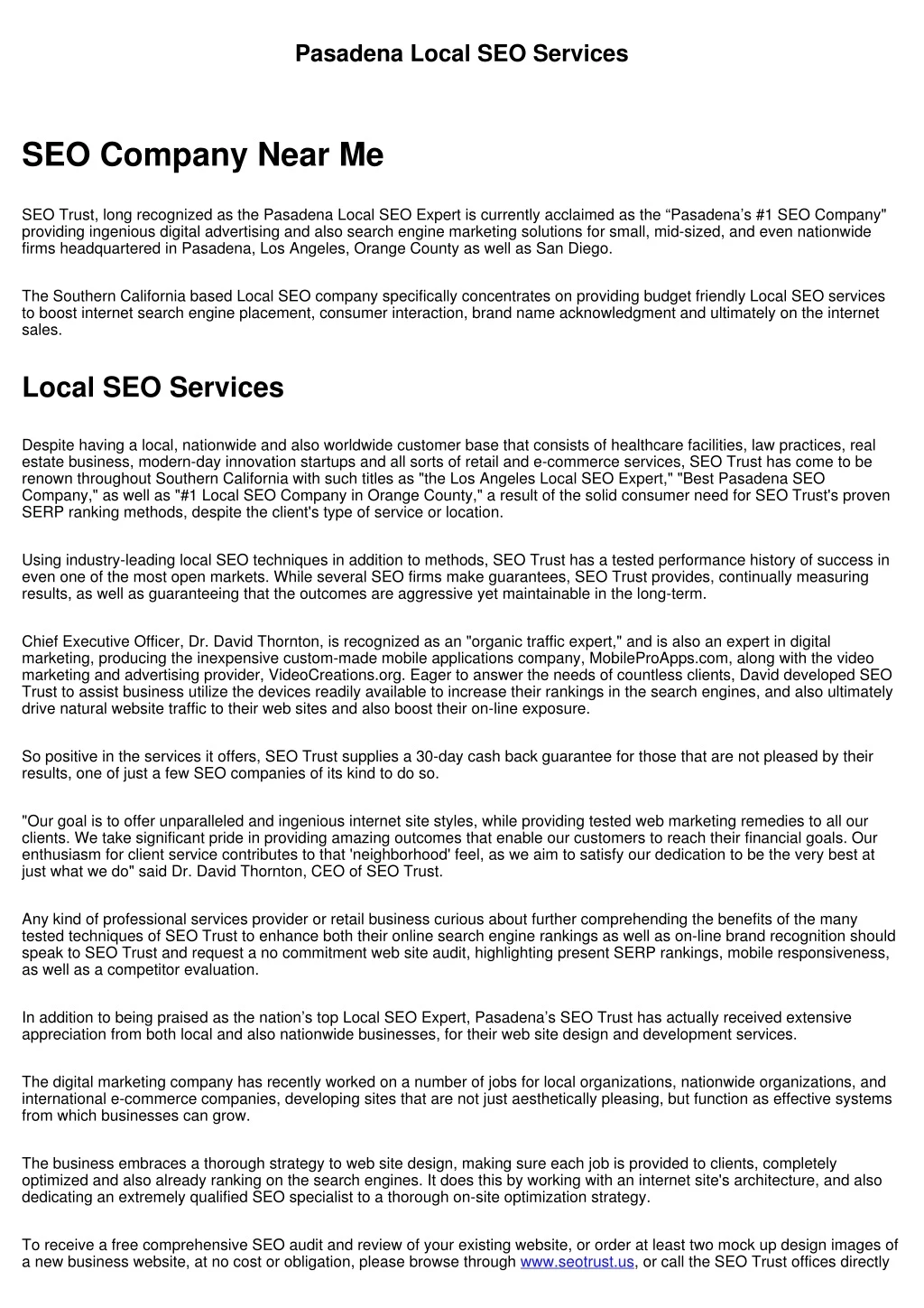 pasadena local seo services