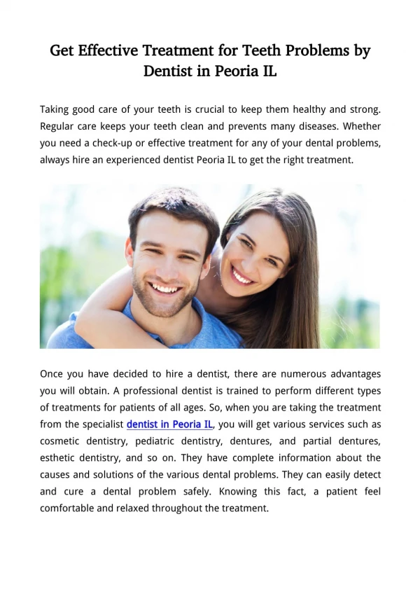 Get Effective Treatment for Teeth Problems by Dentist in Peoria IL
