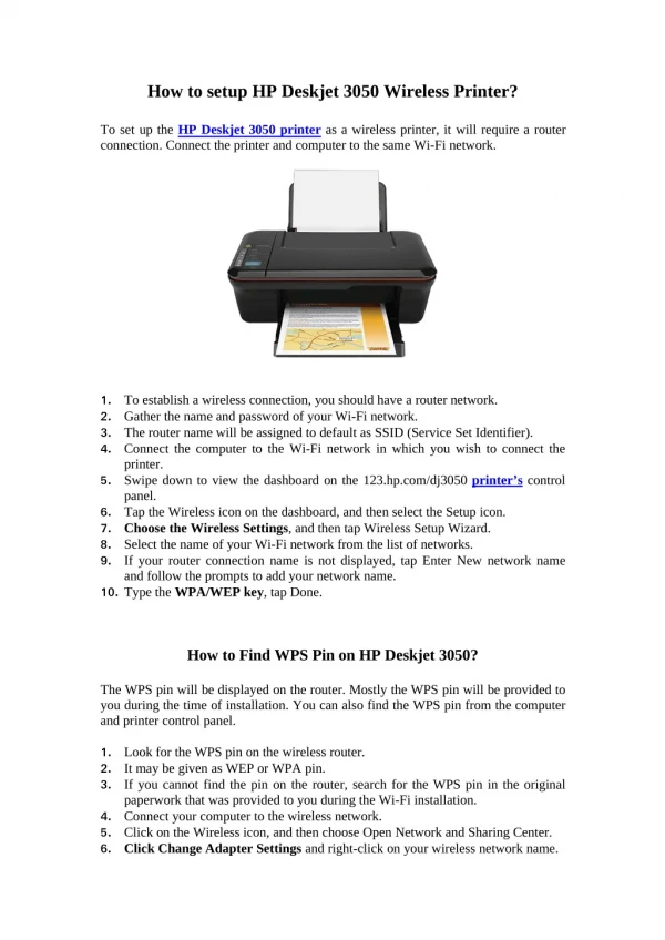 How to setup the HP Deskjet 3050 Wireless Printer?