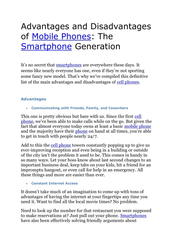 Advantages and Disadvantages of Mobile Phones: The Smartphone Generation