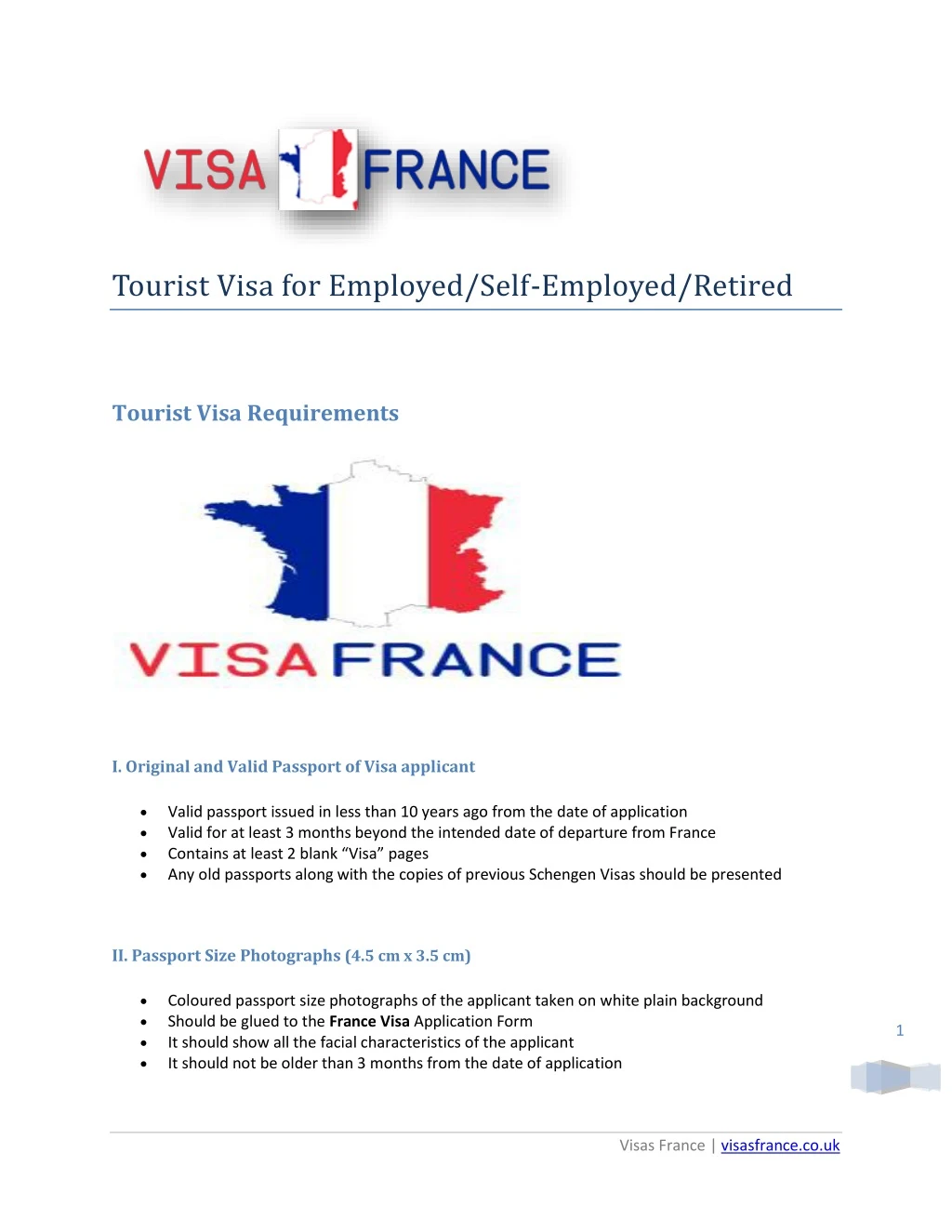 tourist visa for employed self employed retired