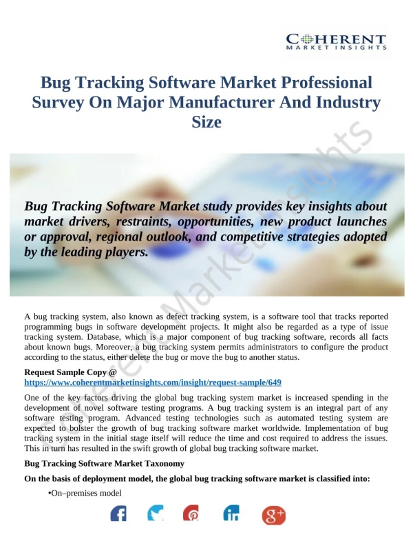Bug Tracking Software Market By Manufacturers, Regions, Type And Application Forecast To 2026