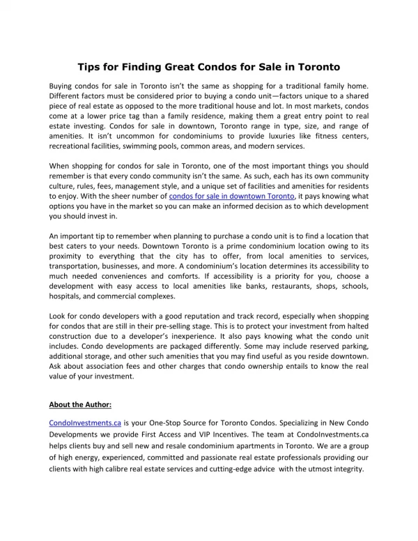 Tips for Finding Great Condos for Sale in Toronto