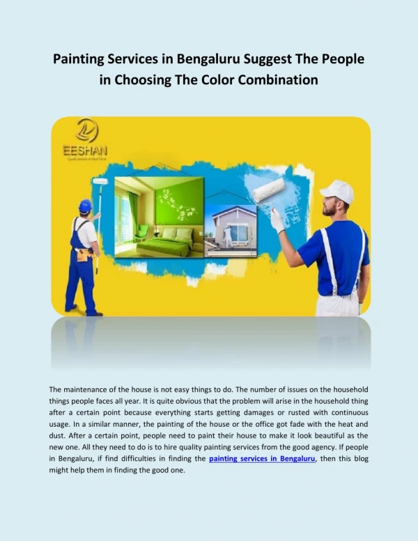 Painting services in bengaluru suggest the people in choosing the color combination