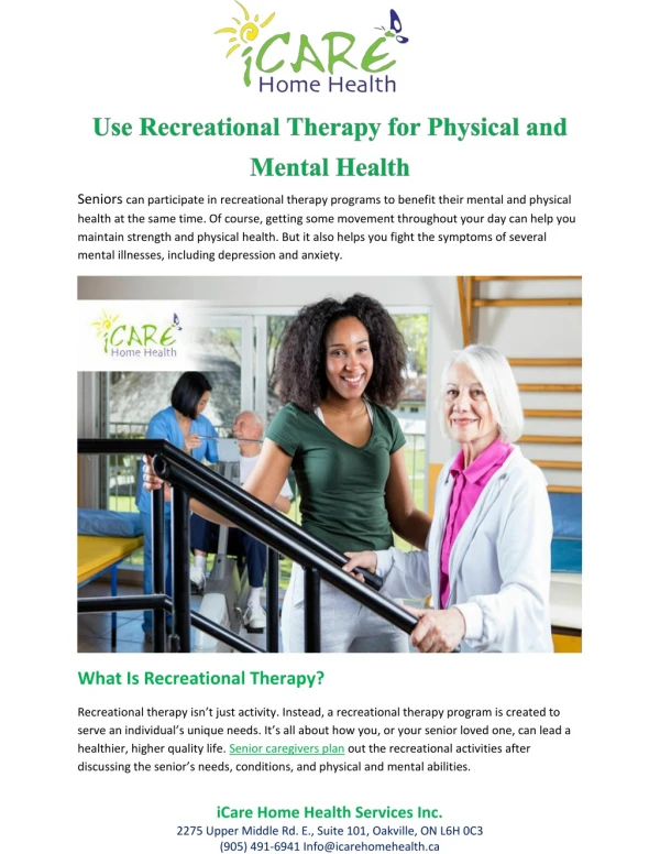 Use Recreational Therapy for Physical and Mental Health
