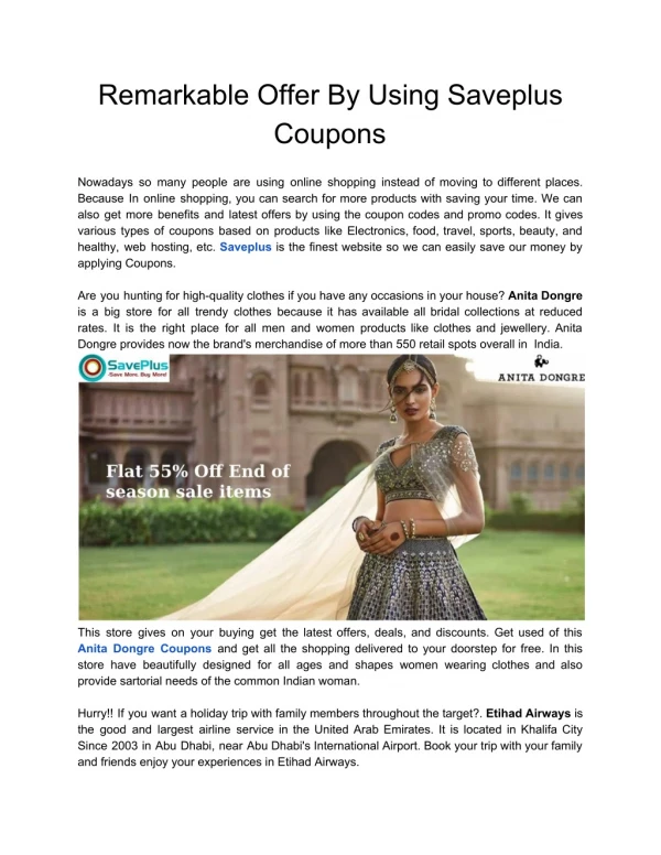 Remarkable Offer By Using Saveplus Coupons