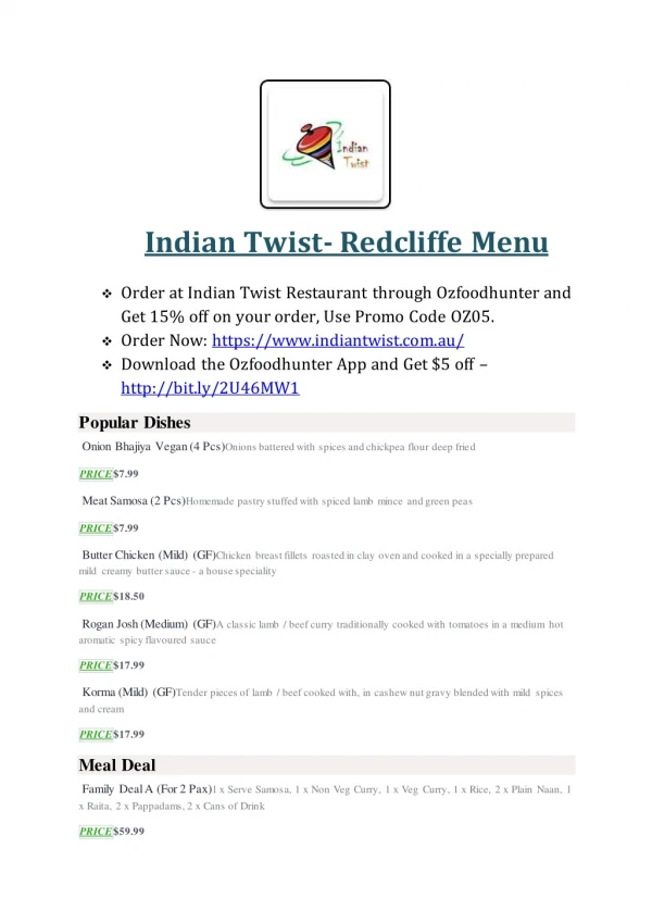 Indian Twist Restaurant Menu| Indian restaurant Redcliffe, WA