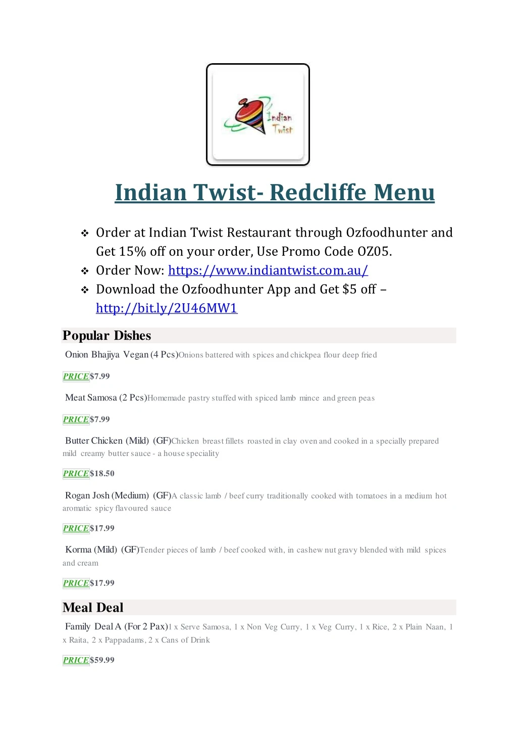 indian twist redcliffe menu order at indian twist