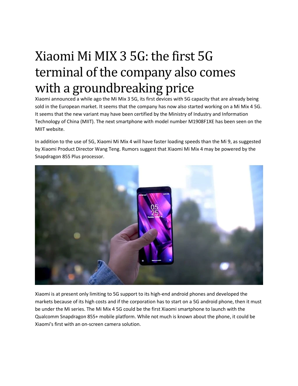 xiaomi mi mix 3 5g the first 5g terminal