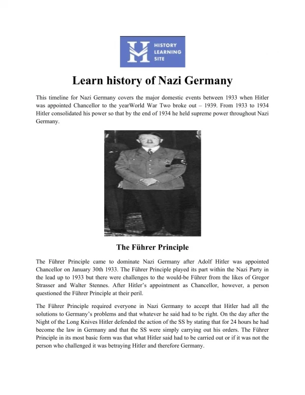 Learn history of Nazi Germany