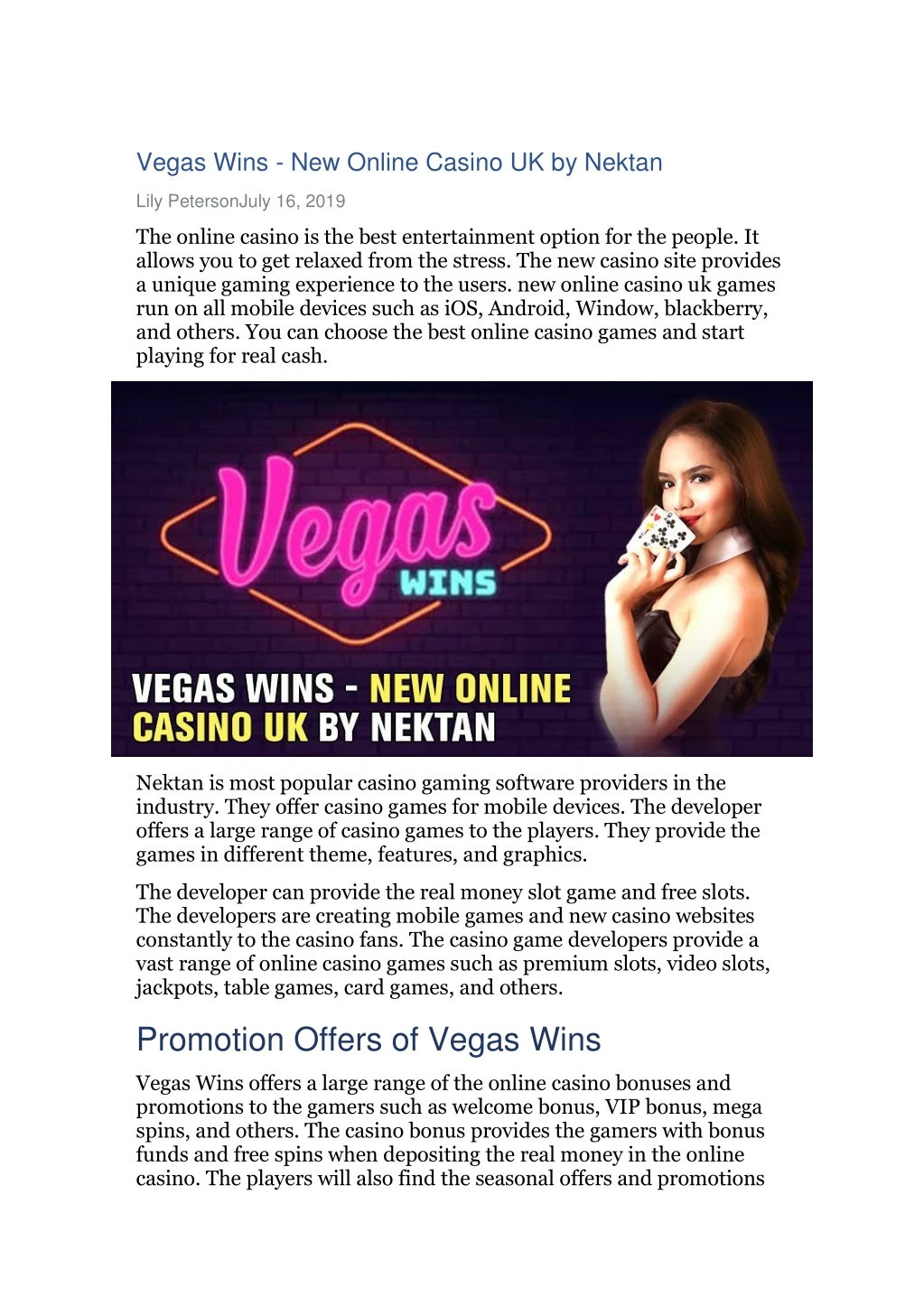 vegas wins new online casino uk by nektan