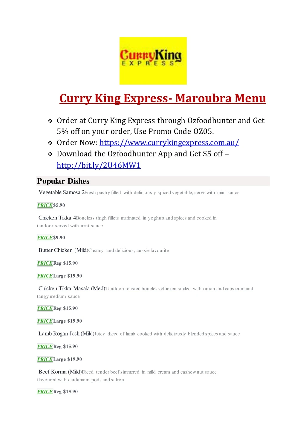 curry king express maroubra menu order at curry