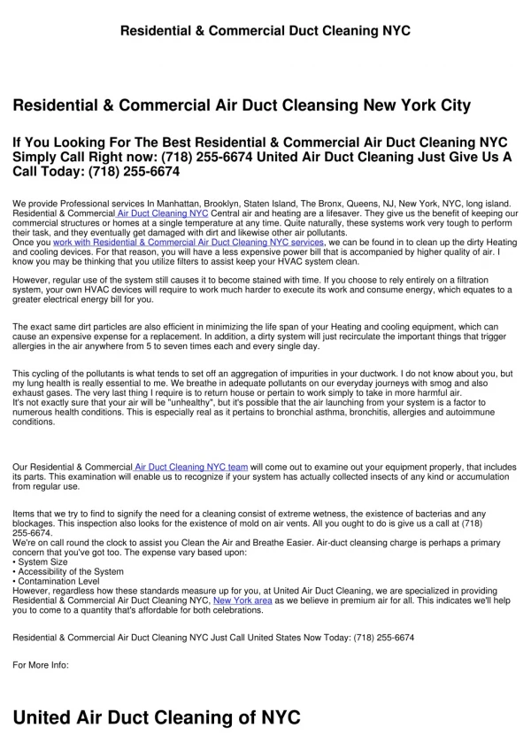 Residential & Commercial Air Duct Cleansing New York City