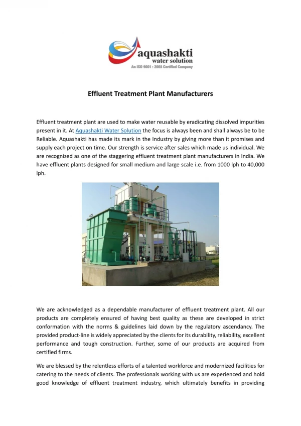 Effluent Treatment Plant Manufacturers