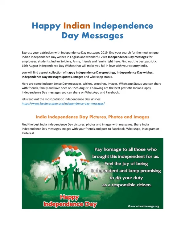 Happy Indian Independence Day Messages, 15th August Wishes, and Greetings