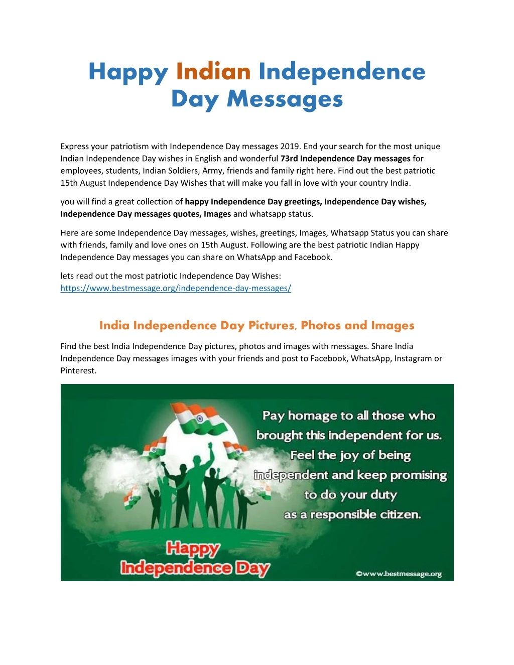 happy indian independence day messages
