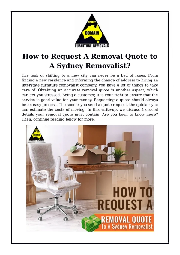 How to Request A Removal Quote to A Sydney Removalist?