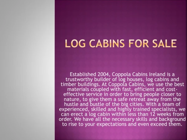 Log Cabins For Sale-Coppola Cabins