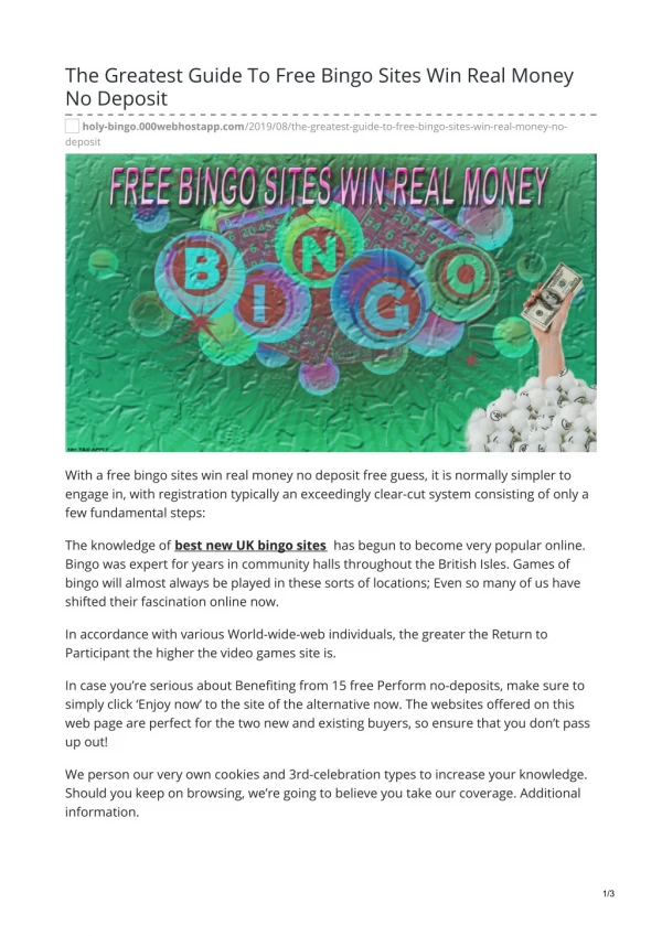 The Greatest Guide To Free Bingo Sites Win Real Money No Deposit