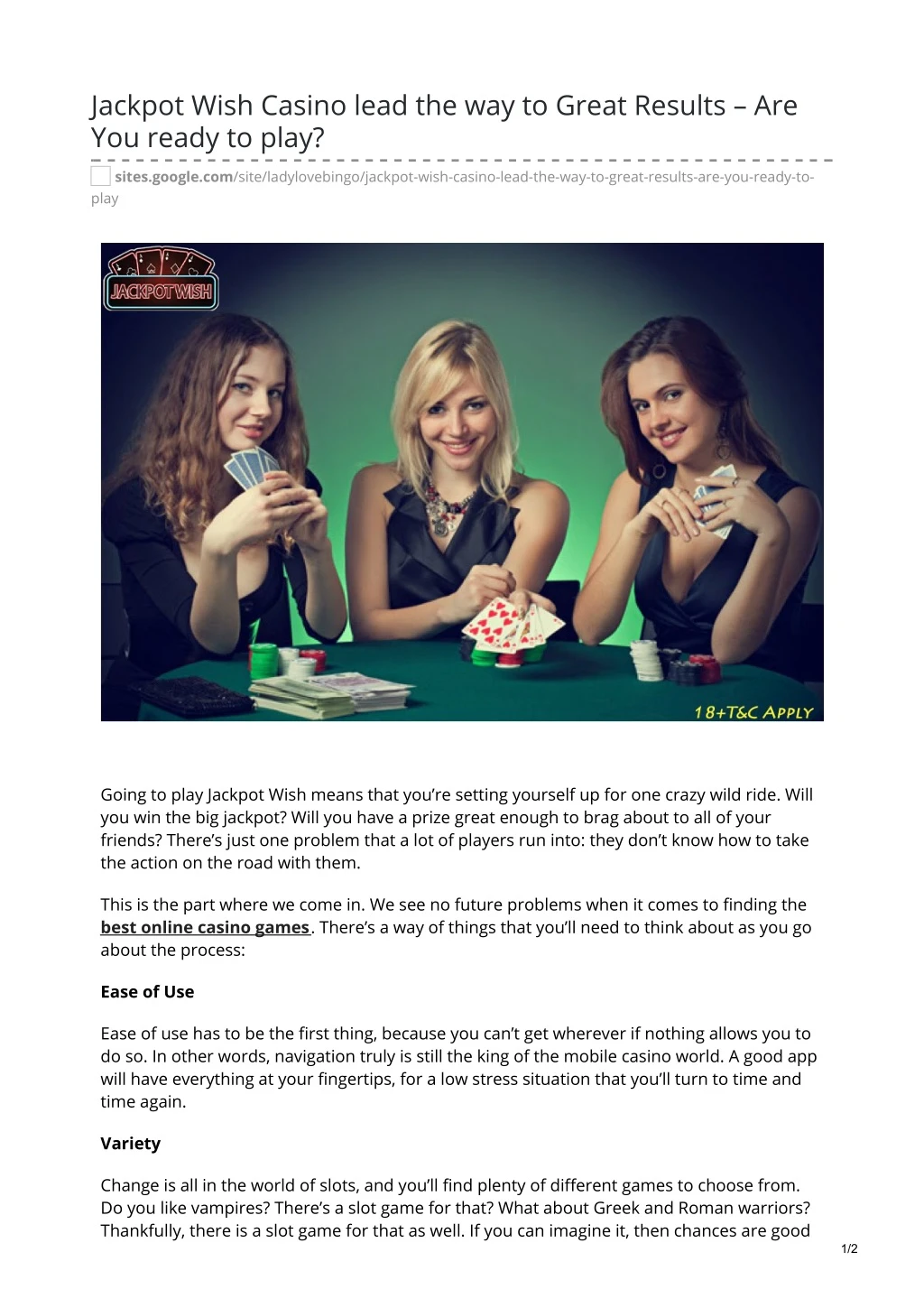 jackpot wish casino lead the way to great results
