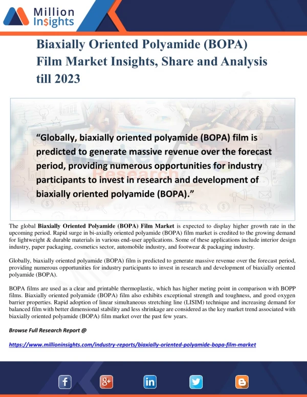 Biaxially Oriented Polyamide (BOPA) Film Market Insights, Share and Analysis till 2023