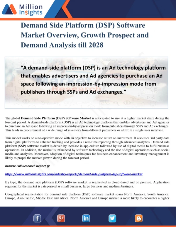 Demand Side Platform (DSP) Software Market Overview, Growth Prospect and Demand Analysis till 2028