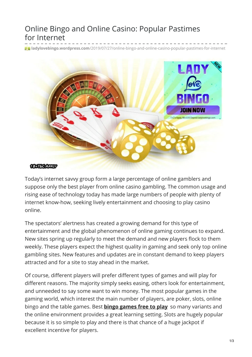 online bingo and online casino popular pastimes