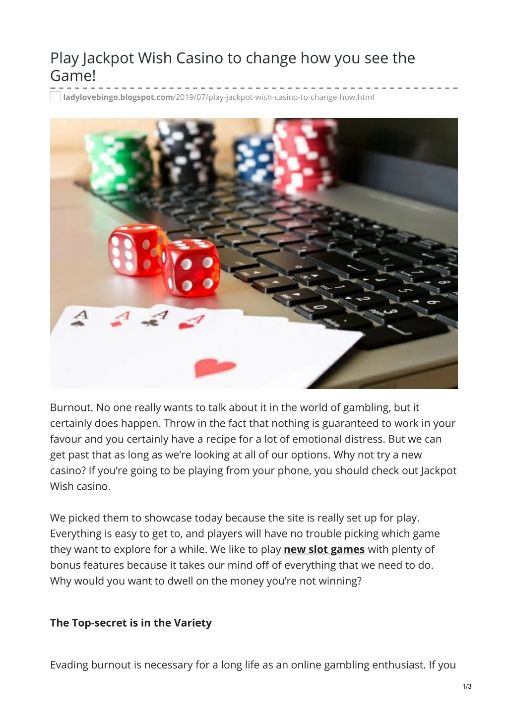 play jackpot wish casino to change