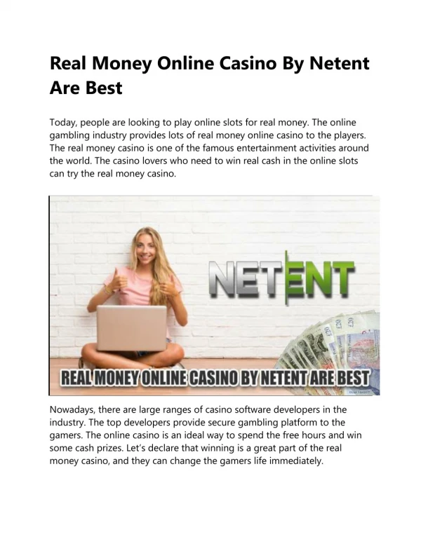 Real Money Online Casino By Netent Are Best