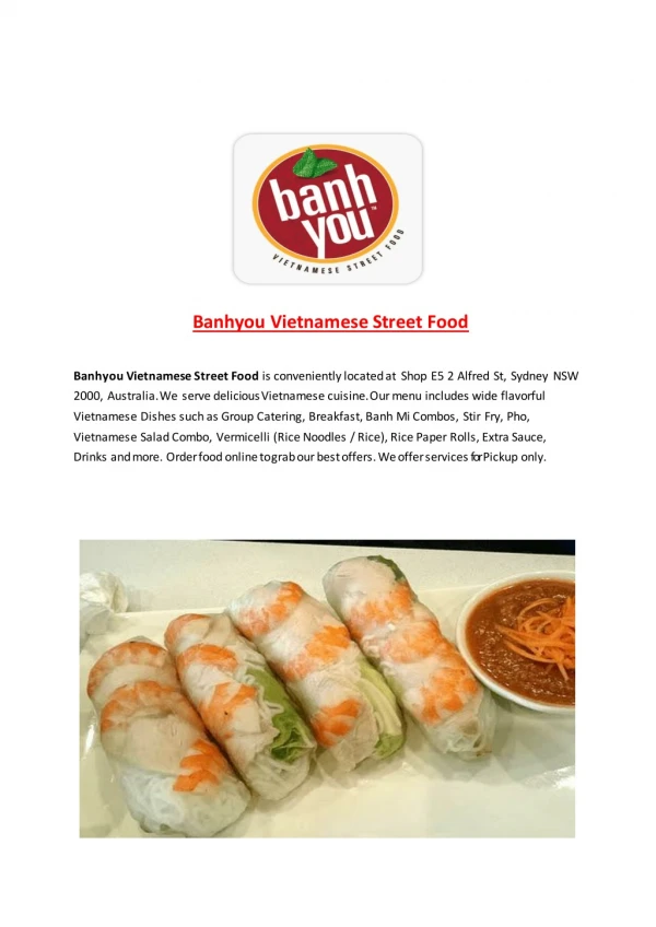 15% Off - Banhyou Vietnamese Street Food-Sydney - Order Food Online
