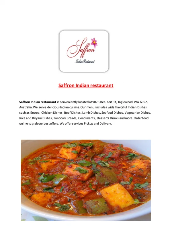 15% Off - Saffron Indian restaurant-Inglewood - Order Food Online
