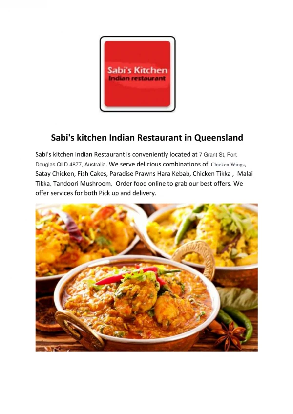 25% Off -Sabi's kitchen Indian Restaurant-Port Douglas - Order Food Online