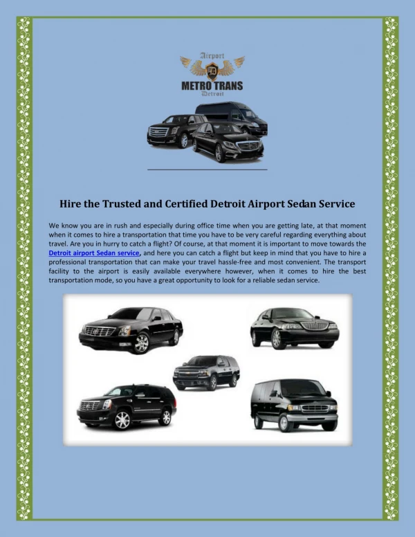 Hire the Trusted and Certified Detroit Airport Sedan Service