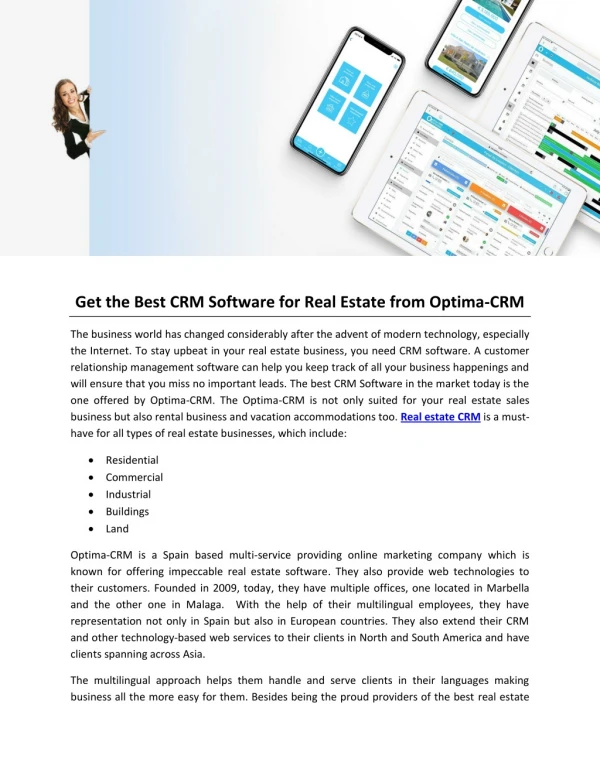Get the Best CRM Software for Real Estate from Optima-CRM