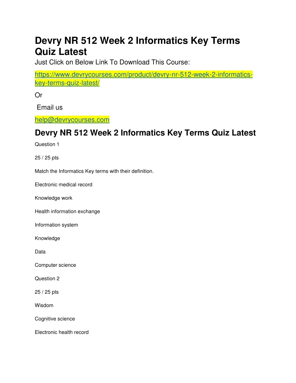 devry nr 512 week 2 informatics key terms quiz