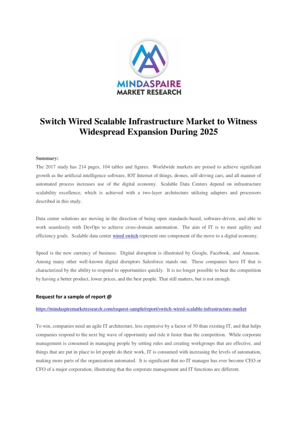 Switch Wired Scalable Infrastructure Market to Witness Widespread Expansion During 2025