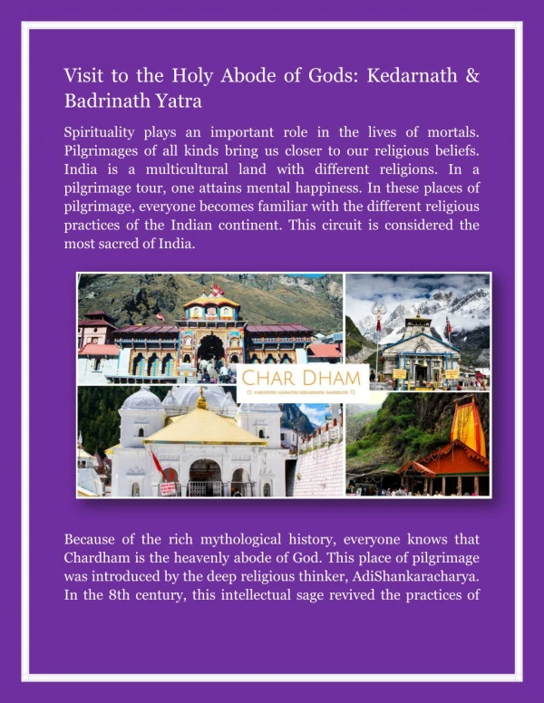 Visit to the Holy Abode of Gods: Kedarnath & Badrinath Yatra