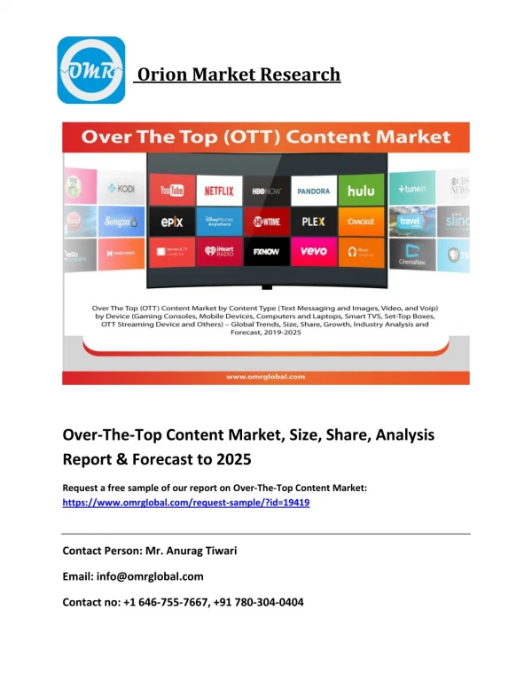 Over-The-Top Content Market: Size, Global Industry Trends and Forecast 2019-2025