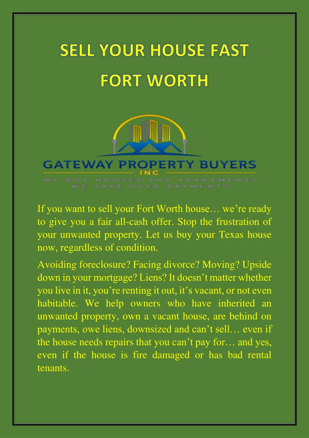 if you want to sell your fort worth house