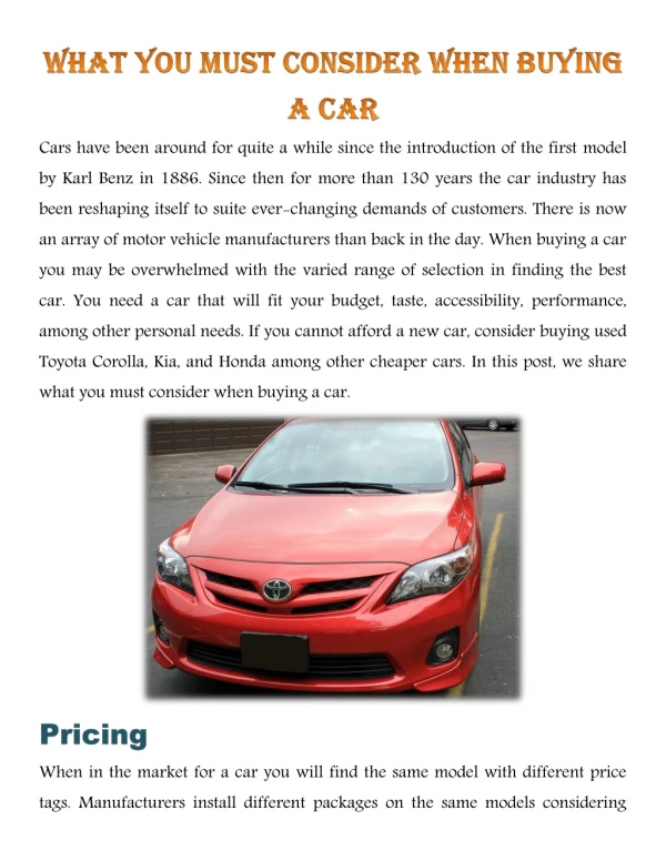 What you must consider when buying a Car
