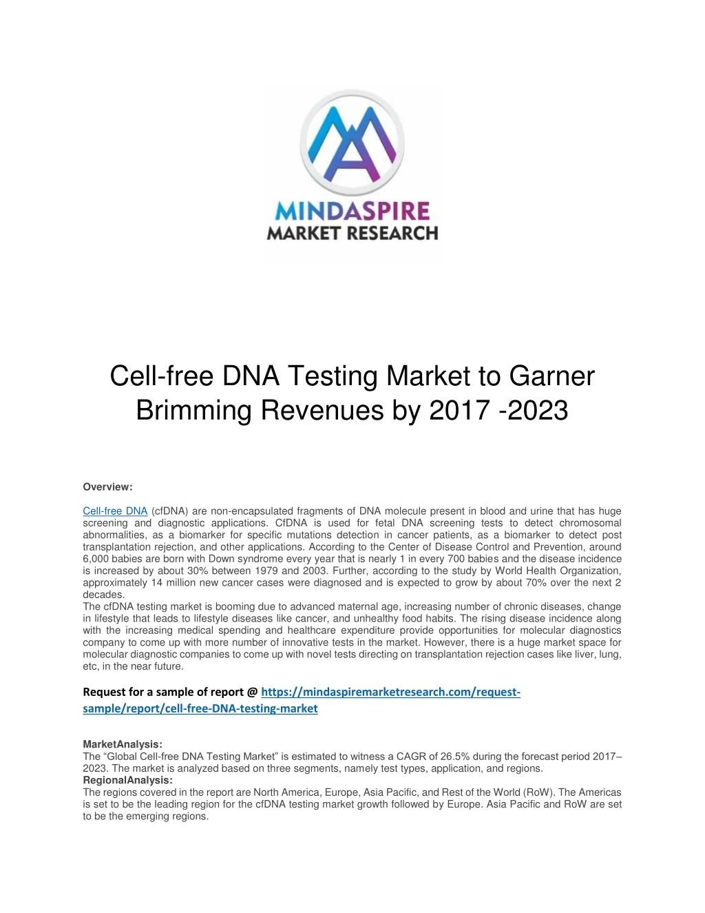 cell free dna testing market to garner brimming